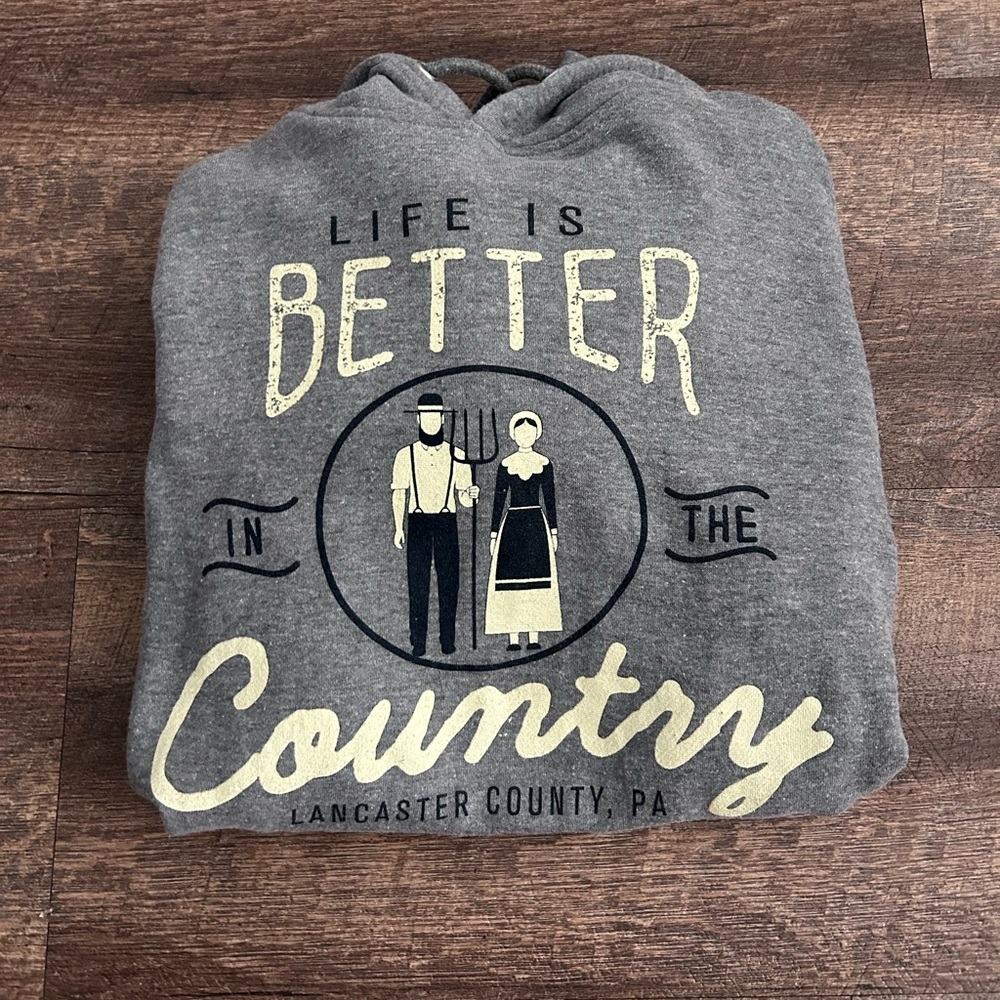 Gray Amish Lancaster County, PA Hooded Sweatshirt - Sz M
